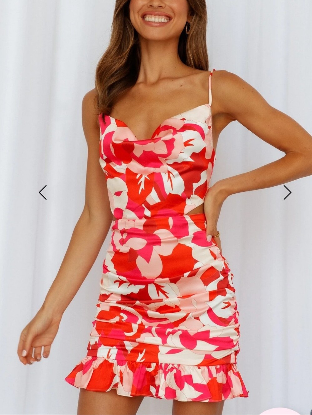 NWT! HELLO MOLLY Floral Cowl Neck Spaghetti Strap Dress Pink Red Extra Small NEW